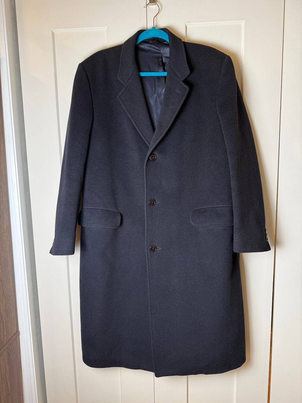 Vintage Lord & Taylor 44R Wool Cashmere Overcoat Tailored England Navy